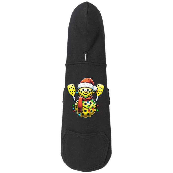 Pickleball Snowman Santa Hat Lights Christmas Pickleball Gift For Xmas Doggie 3-End Fleece Hoodie