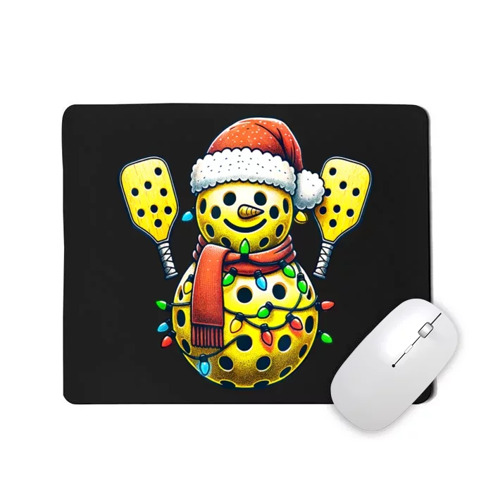 Pickleball Snowman Santa Hat Lights Christmas Pickleball Gift For Xmas Mousepad