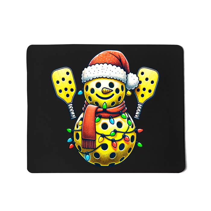 Pickleball Snowman Santa Hat Lights Christmas Pickleball Gift For Xmas Mousepad