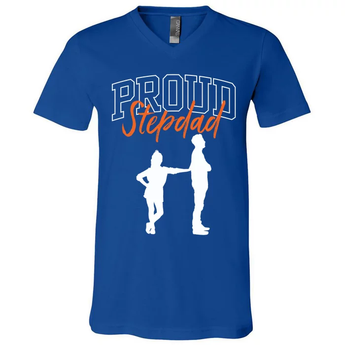 Proud Stepdad Stepfather Fathers Day Step Dad Sayings Father Gift V-Neck T-Shirt