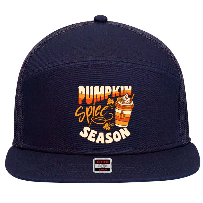 Pumpkin Spice Season Latte Coffee Fall Autumn Funny 7 Panel Mesh Trucker Snapback Hat