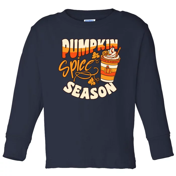 Pumpkin Spice Season Latte Coffee Fall Autumn Funny Toddler Long Sleeve Shirt