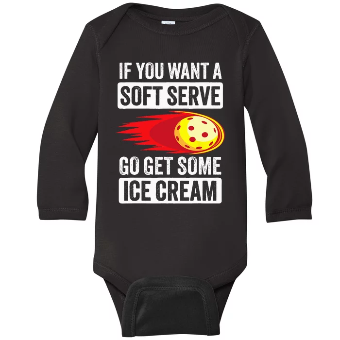 Pickleball Soft Serve Ice Cream Funny Pickleball Baby Long Sleeve Bodysuit