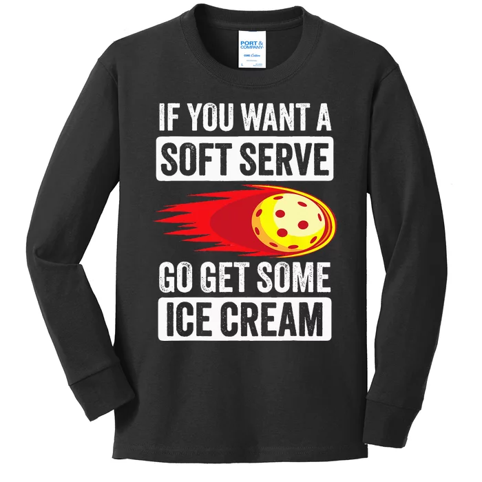 Pickleball Soft Serve Ice Cream Funny Pickleball Kids Long Sleeve Shirt