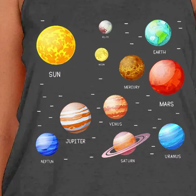 Planets Solar System Science Astronomy Space Lovers Women's Knotted Racerback Tank