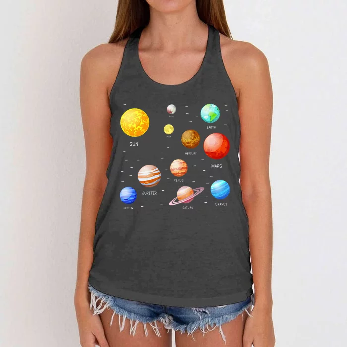 Planets Solar System Science Astronomy Space Lovers Women's Knotted Racerback Tank