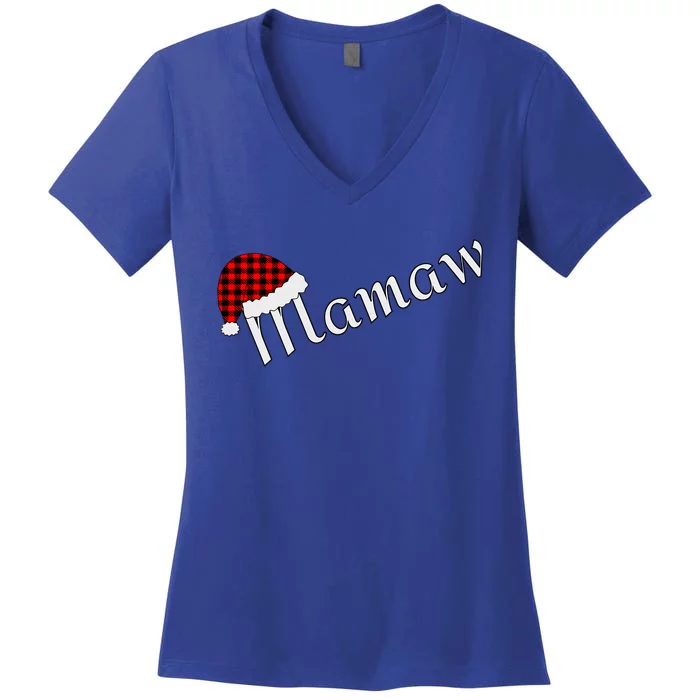 Plaid Santa Sleep Hat Mamaw Gift Women's V-Neck T-Shirt