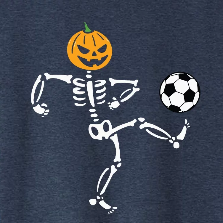 Pumpkin Skeleton Soccer Player Halloween Boy Soccer Women's Crop Top Tee