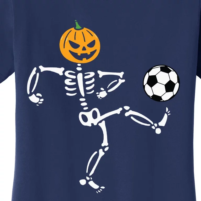 Pumpkin Skeleton Soccer Player Halloween Boy Soccer Women's T-Shirt