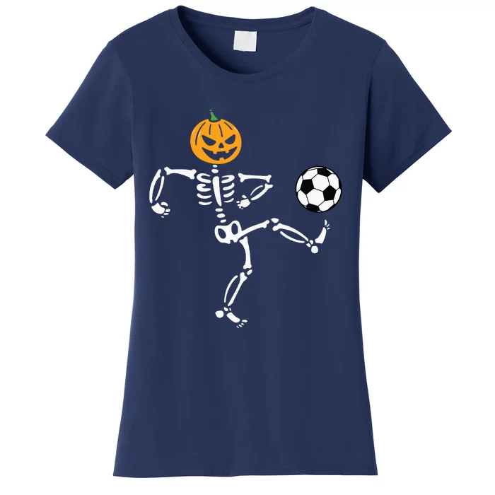 Pumpkin Skeleton Soccer Player Halloween Boy Soccer Women's T-Shirt