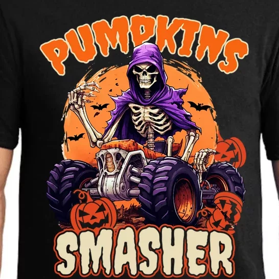 Pumpkins Smasher Skeleton Monster Truck Lover Gift Pajama Set