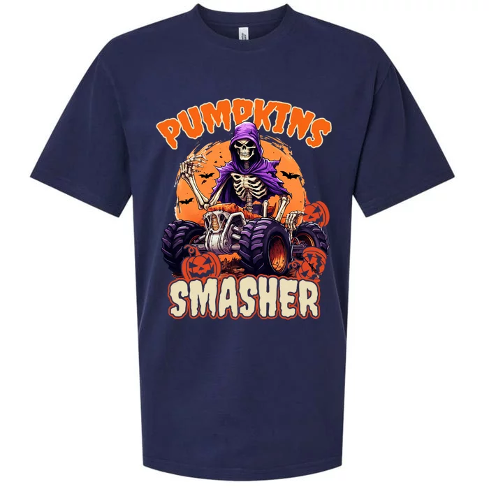 Pumpkins Smasher Skeleton Monster Truck Lover Gift Sueded Cloud Jersey T-Shirt