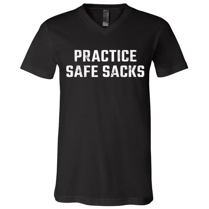 Practice Safe Sacks Lazy Halloween Football V-Neck T-Shirt