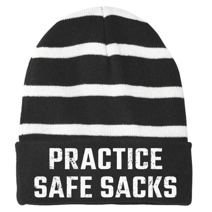 Practice Safe Sacks Lazy Halloween Football Striped Beanie with Solid Band