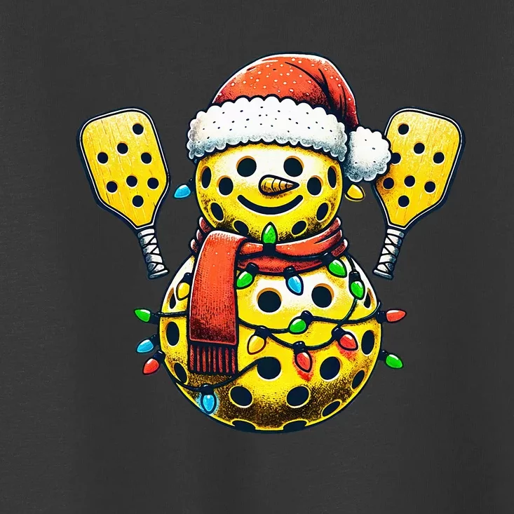 Pickleball Snowman Santa Hat Lights Christmas Pickleball Toddler T-Shirt