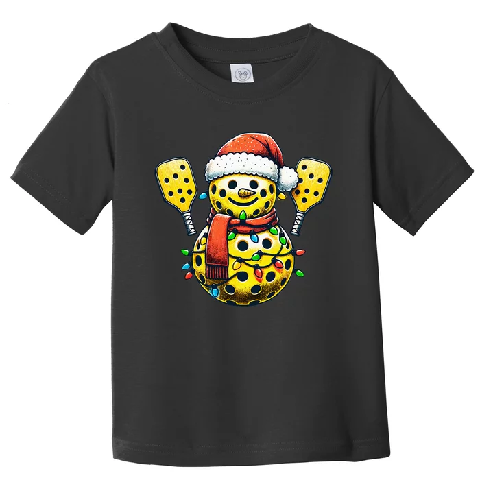 Pickleball Snowman Santa Hat Lights Christmas Pickleball Toddler T-Shirt