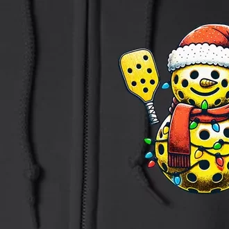 Pickleball Snowman Santa Hat Lights Christmas Pickleball Full Zip Hoodie