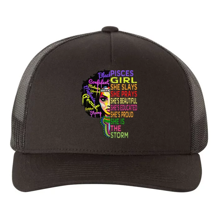 Pisces She Slays & Prays February March Birthday Gift Yupoong Adult 5-Panel Trucker Hat