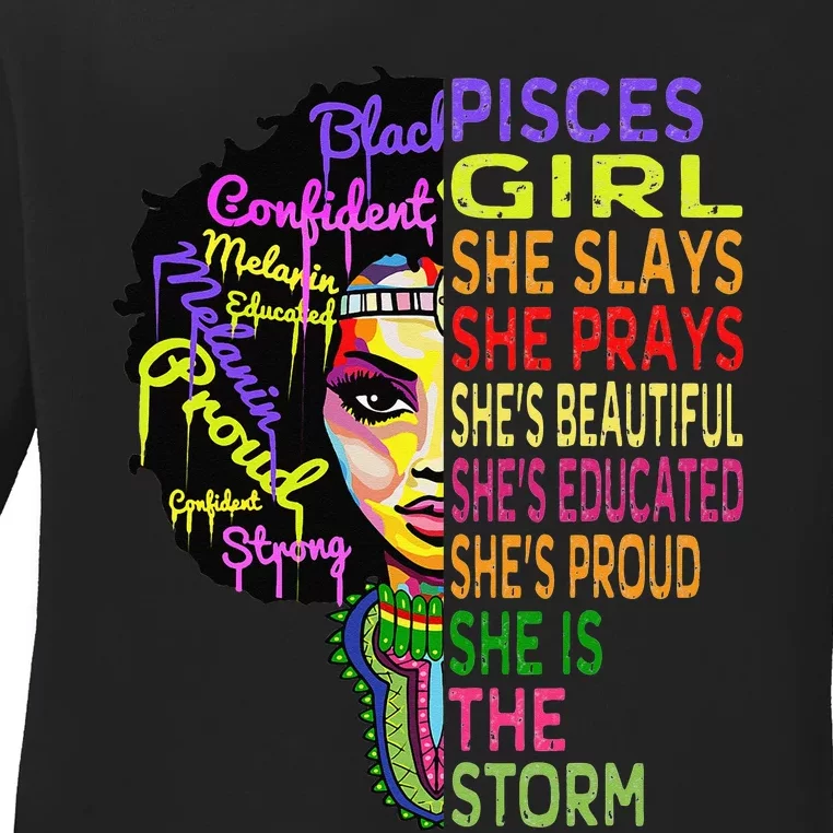 Pisces She Slays & Prays February March Birthday Gift Ladies Long Sleeve Shirt