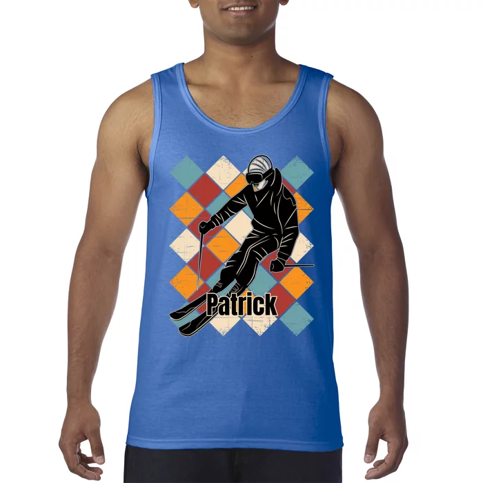 Patrick Skiing Slopes Vintage Skier Name Funny Gift Tank Top