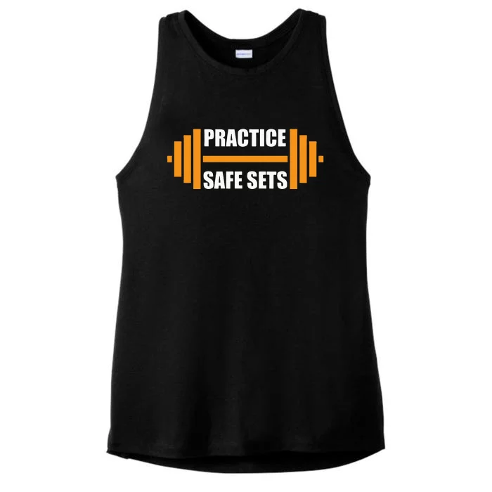 Practice Safe Sets Funny Weightlifting Ladies Tri-Blend Wicking Tank