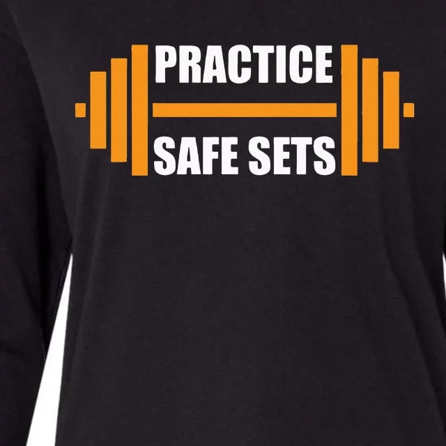 Practice Safe Sets Funny Weightlifting Womens Cotton Relaxed Long Sleeve T-Shirt