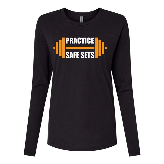 Practice Safe Sets Funny Weightlifting Womens Cotton Relaxed Long Sleeve T-Shirt