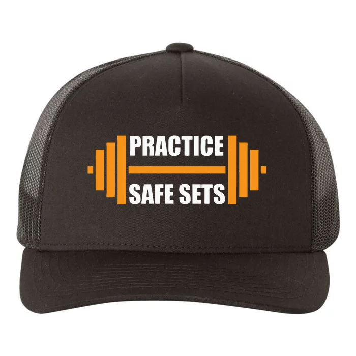 Practice Safe Sets Funny Weightlifting Yupoong Adult 5-Panel Trucker Hat