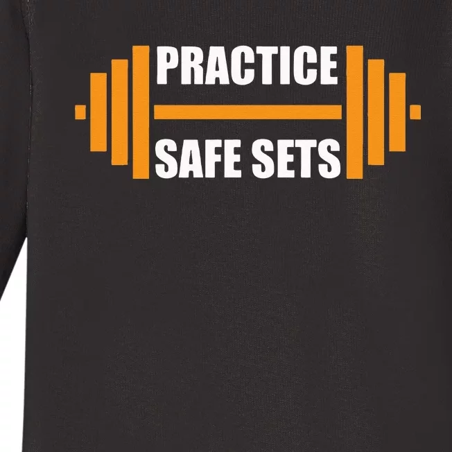 Practice Safe Sets Funny Weightlifting Baby Long Sleeve Bodysuit