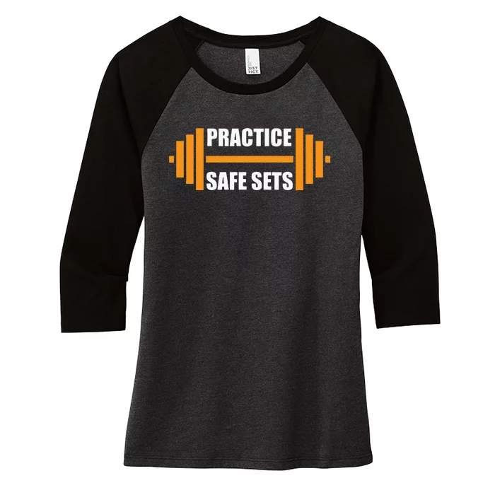 Practice Safe Sets Funny Weightlifting Women's Tri-Blend 3/4-Sleeve Raglan Shirt