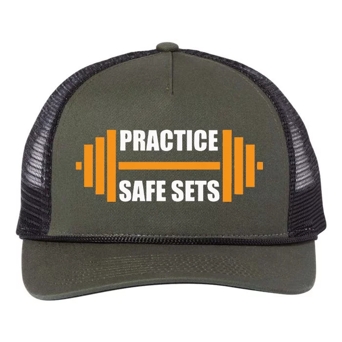 Practice Safe Sets Funny Weightlifting Retro Rope Trucker Hat Cap