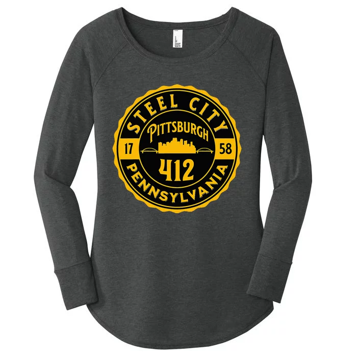 Pittsburgh Skyline Steel City 412 Pennsylvania Home Vintage Women's Perfect Tri Tunic Long Sleeve Shirt