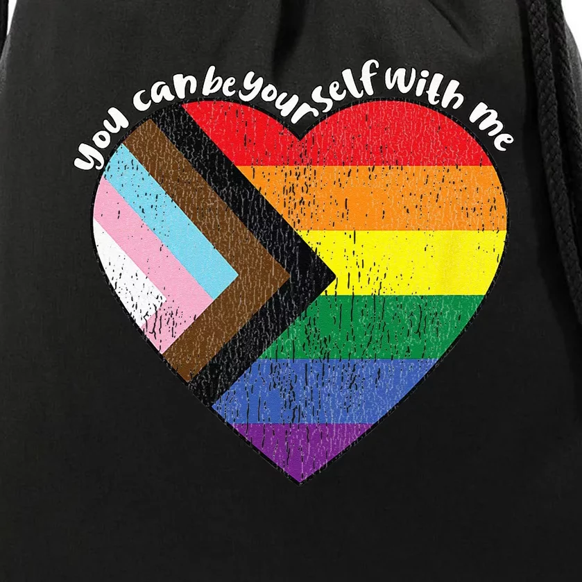 Pride Safe Space Heart LGBTQ+ You Can Be Yourself With Me Drawstring Bag