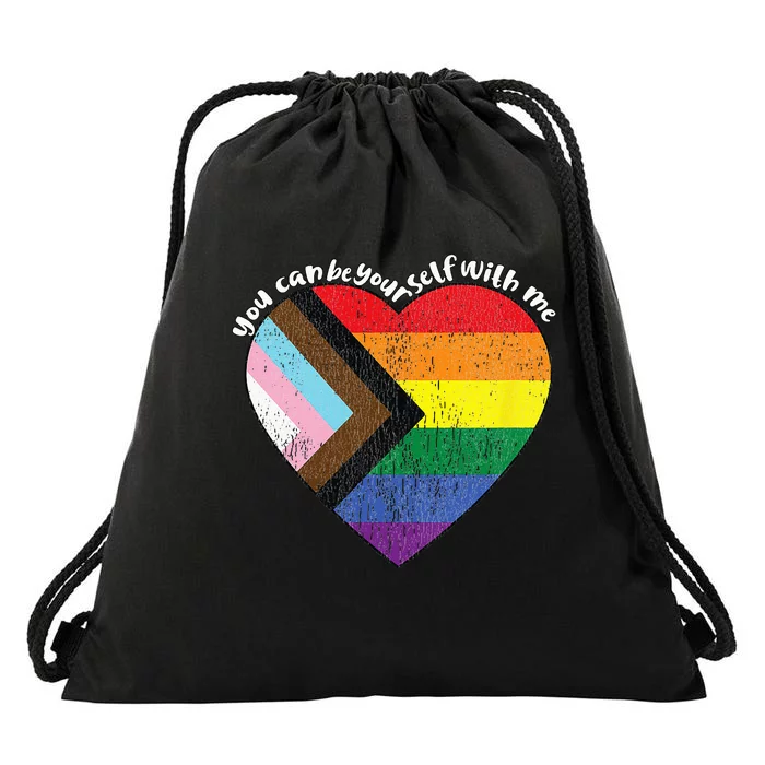 Pride Safe Space Heart LGBTQ+ You Can Be Yourself With Me Drawstring Bag