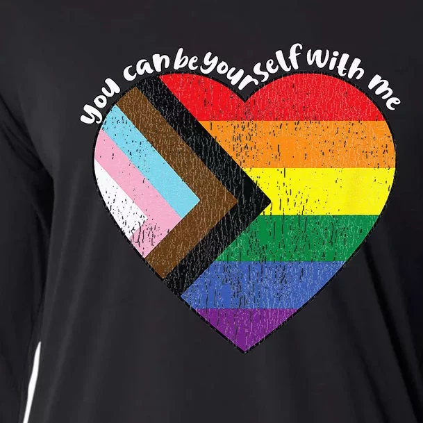 Pride Safe Space Heart LGBTQ+ You Can Be Yourself With Me Cooling Performance Long Sleeve Crew