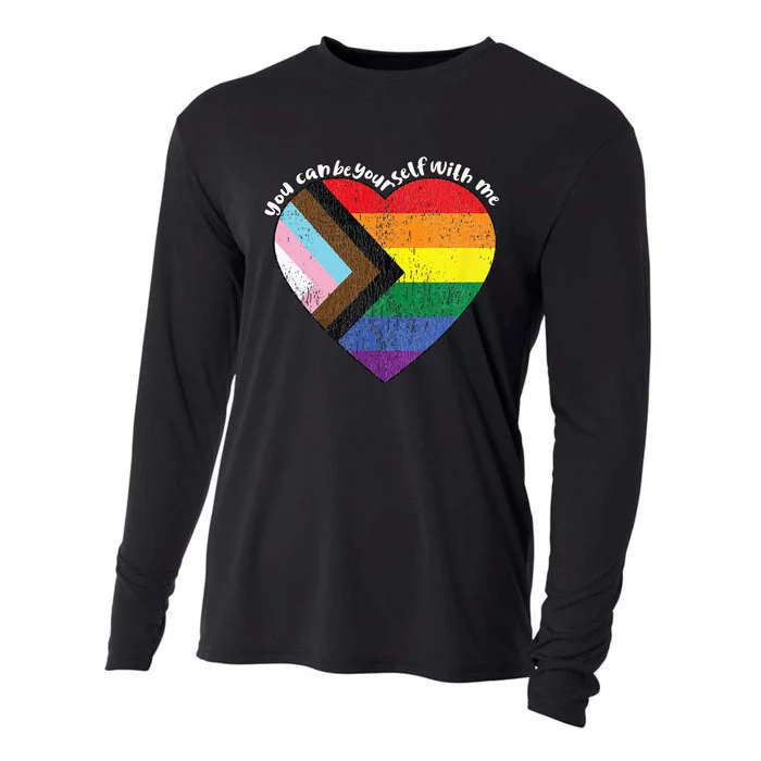 Pride Safe Space Heart LGBTQ+ You Can Be Yourself With Me Cooling Performance Long Sleeve Crew