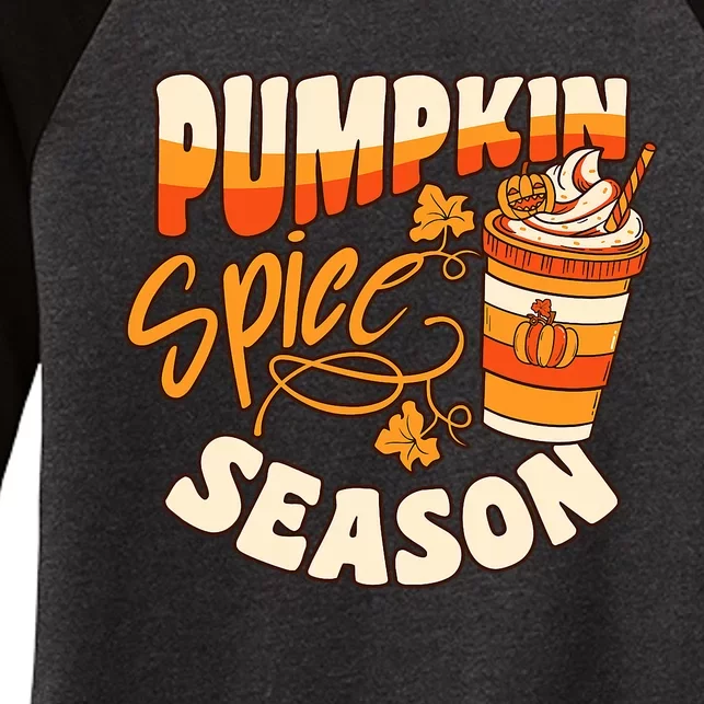 Pumpkin Spice Season Latte Coffee Fall Autumn Funny Women's Tri-Blend 3/4-Sleeve Raglan Shirt