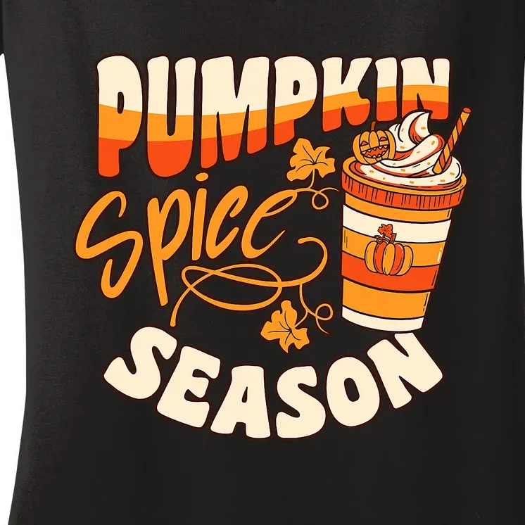 Pumpkin Spice Season Latte Coffee Fall Autumn Funny Women's V-Neck T-Shirt