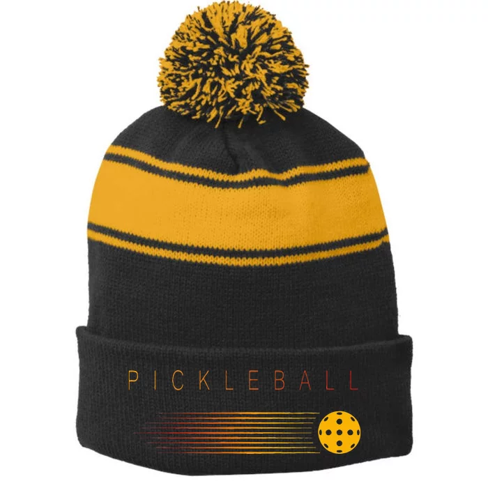 Pickleball Stylish Simple Pickleball Stripe Pom Pom Beanie