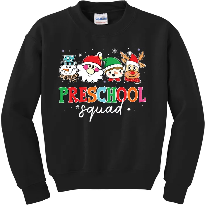 Preschool Squad Santa Reindeer Snowman Teacher Christmas Kids Sweatshirt