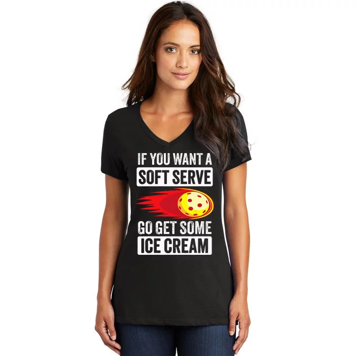 Pickleball Soft Serve Ice Cream Funny Pickleball Women's V-Neck T-Shirt