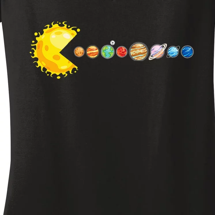 Planetary System Star Eating Planets Sun Funny Astronomy Women's V-Neck T-Shirt