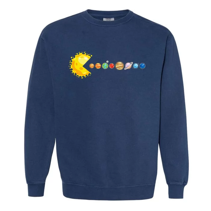 Planetary System Star Eating Planets Sun Funny Astronomy Garment-Dyed Sweatshirt