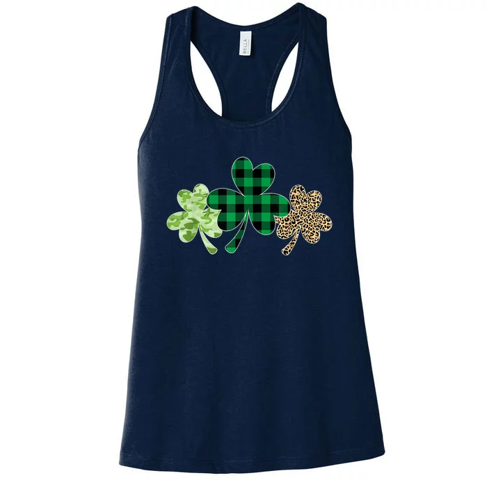 Plaid Shamrock Shirt Leopard Camouflage Fun St Patricks Day Women's Racerback Tank