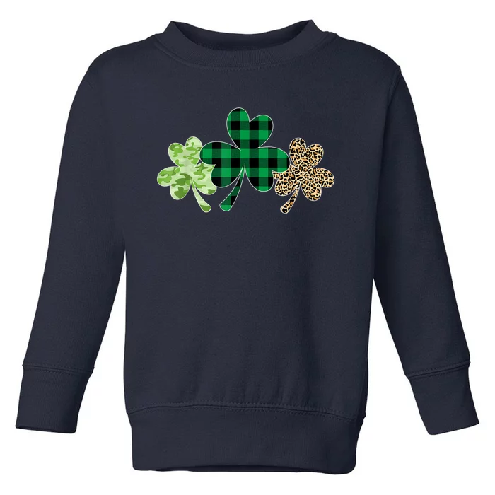 Plaid Shamrock Shirt Leopard Camouflage Fun St Patricks Day Toddler Sweatshirt