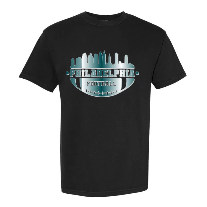 Philadelphia Skyline Shaped Into Football Garment-Dyed Heavyweight T-Shirt