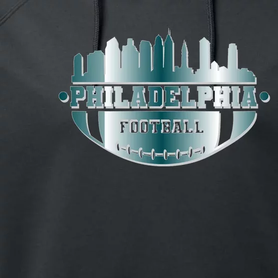 Philadelphia Skyline Shaped Into Football Performance Fleece Hoodie