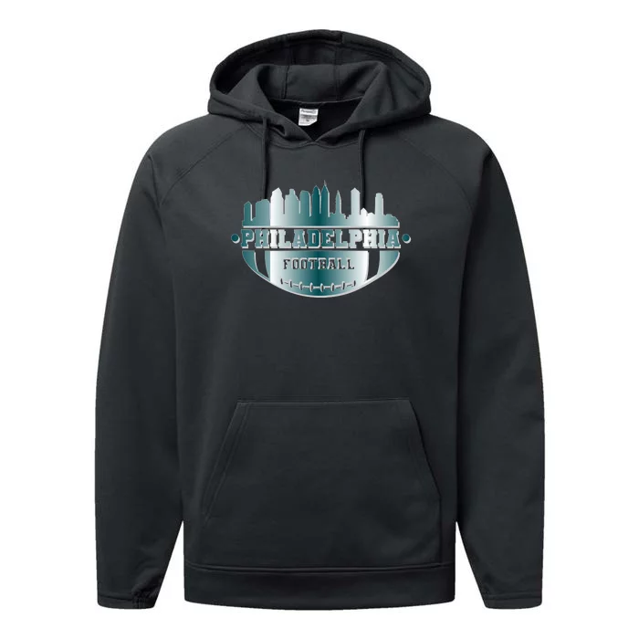 Philadelphia Skyline Shaped Into Football Performance Fleece Hoodie