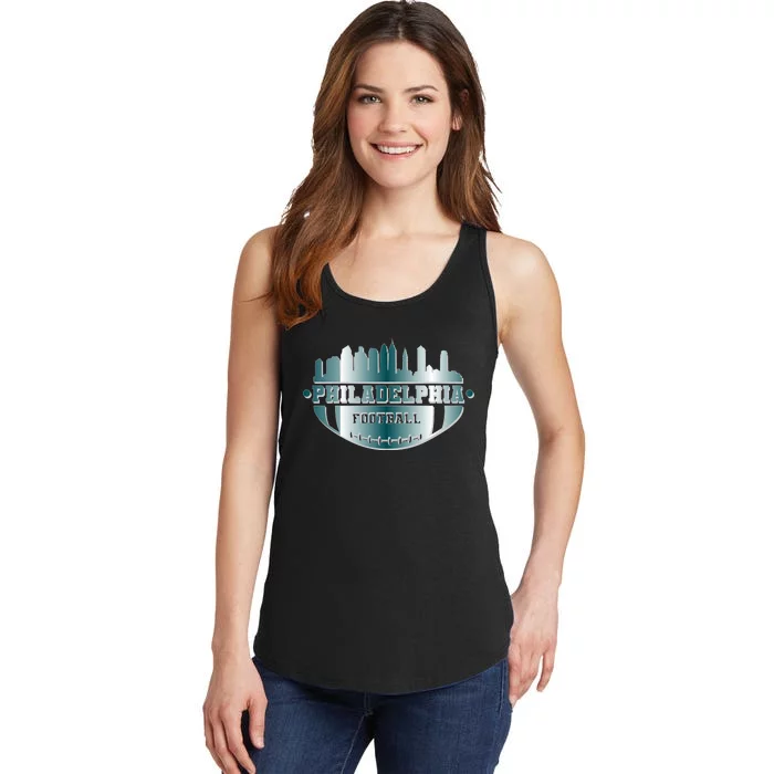 Philadelphia Skyline Shaped Into Football Ladies Essential Tank