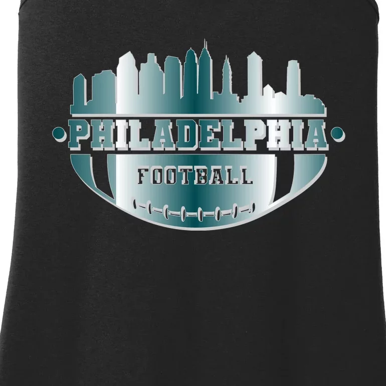 Philadelphia Skyline Shaped Into Football Ladies Essential Tank